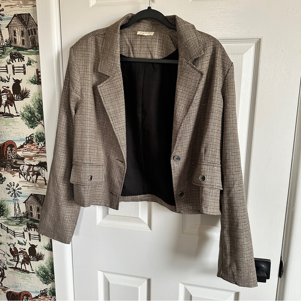 Plaid Rhinestone Blazer
